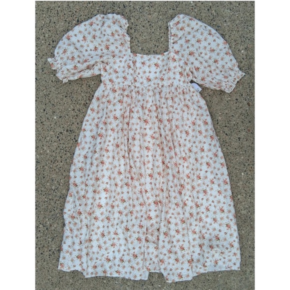 New Arula Cream Floral Boho Puff Sleeve Midi Dress - Picture 1 of 9
